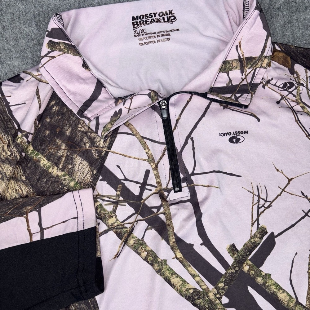 Mossy Oak Breakup Pullover Women's Xl Pink 1/4 Zip Long Sleeve Hunting Camo EUC